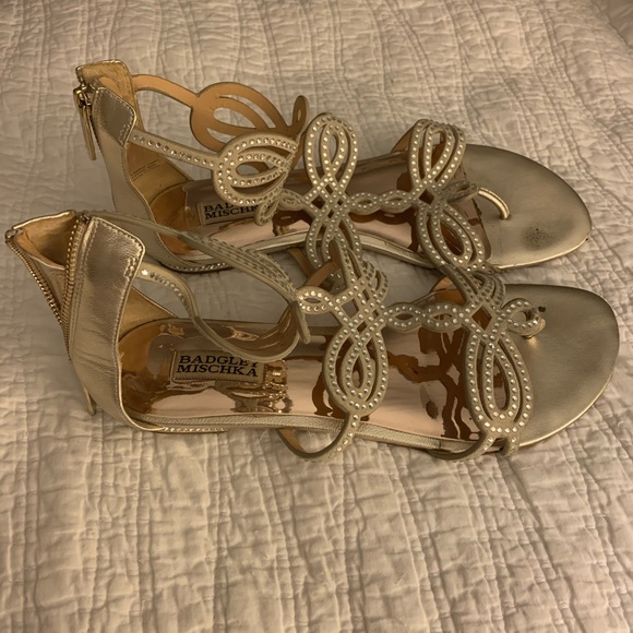 Badgeley Mischka rhinestone gold sandals - Picture 1 of 4